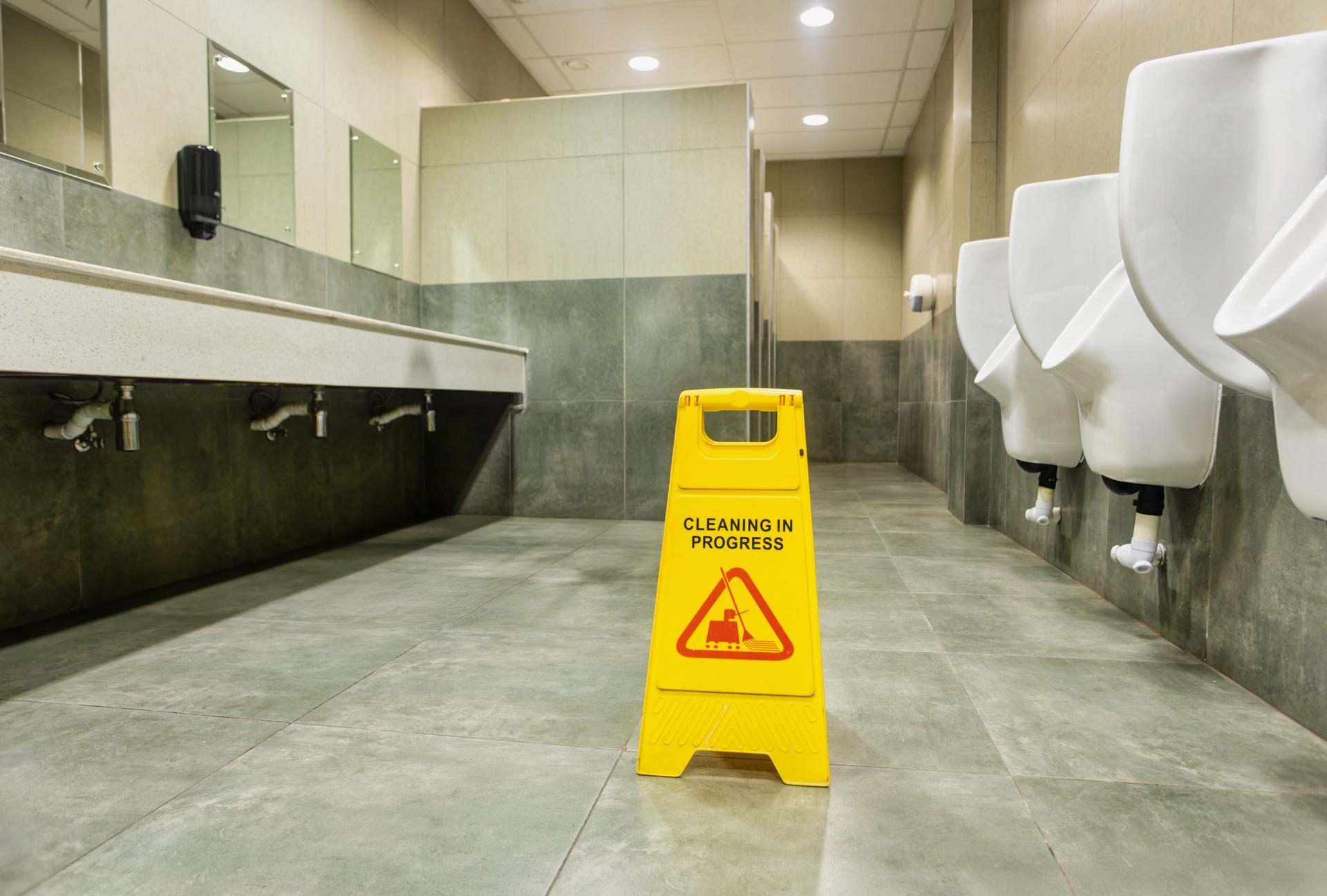 cleaning in progress public bathroom toilet