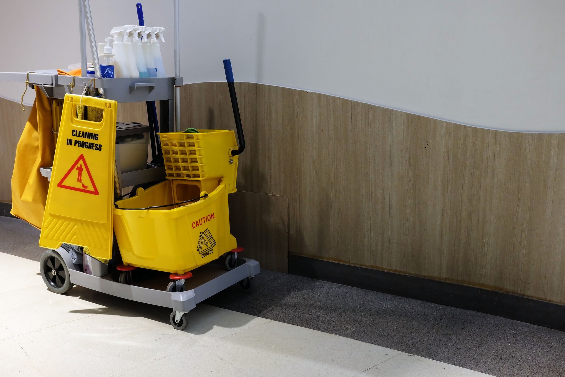 Close up Janitorial Cleaning Cart.